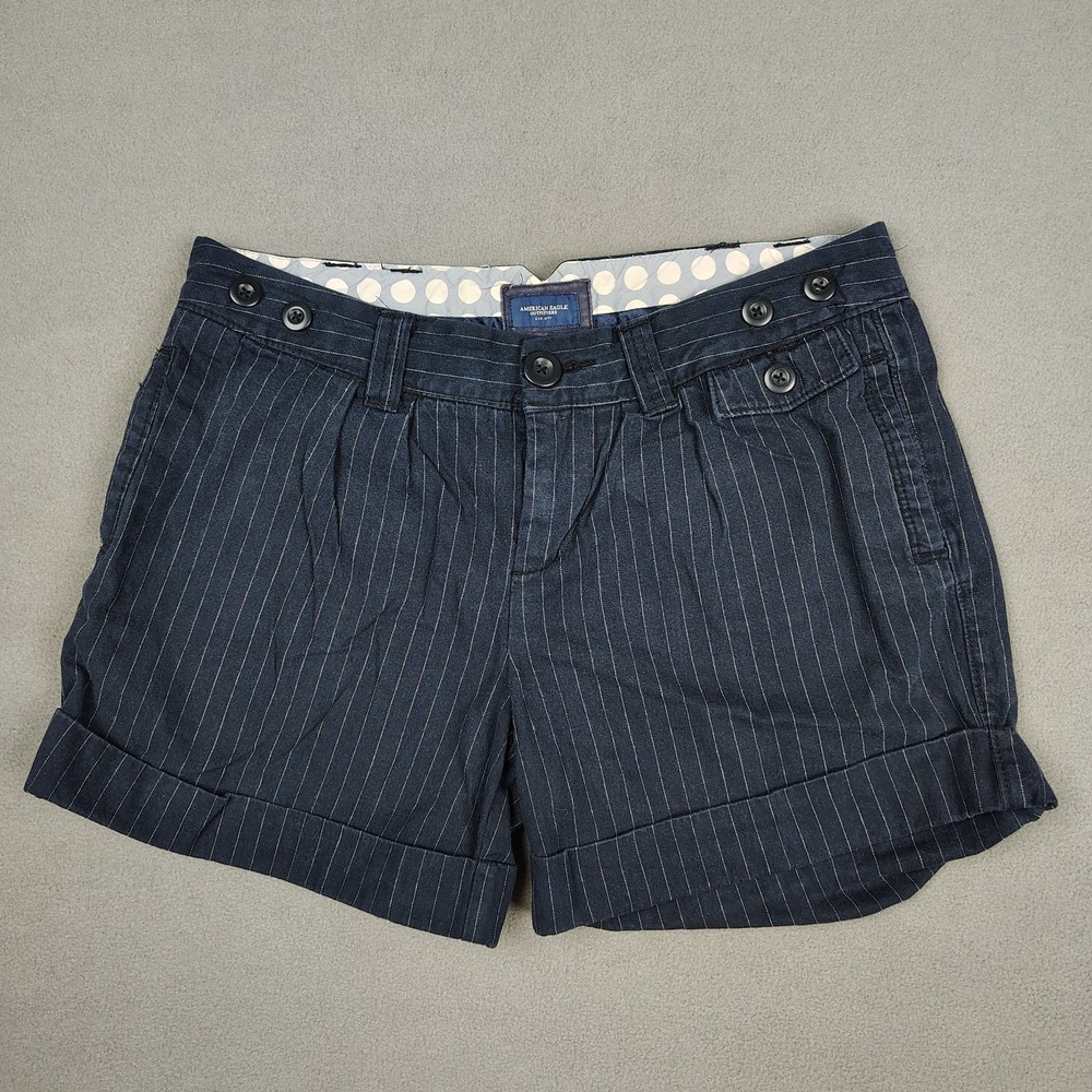 Vintage American Eagle Shorts Women Large 12 Navy White Stripe Nautical Cuffed